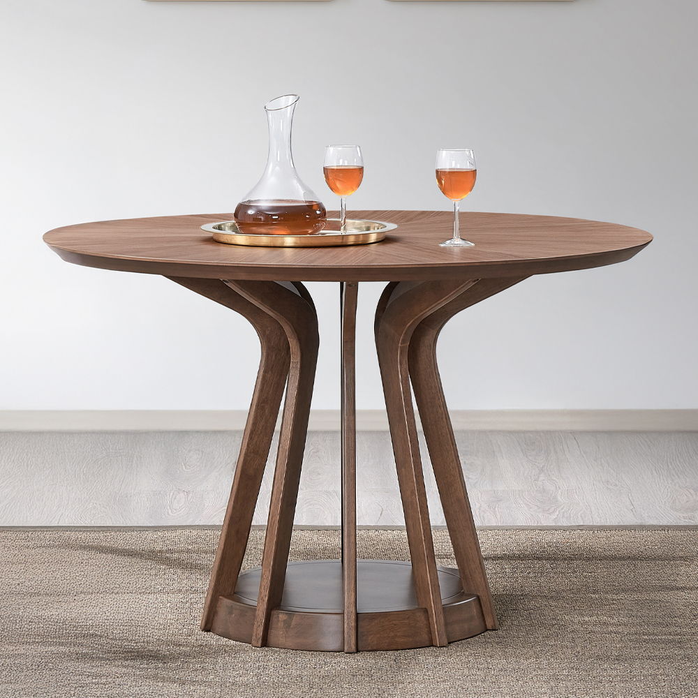 Seda - Round Dining Table - Walnut, alternate view 2 with solid wood
