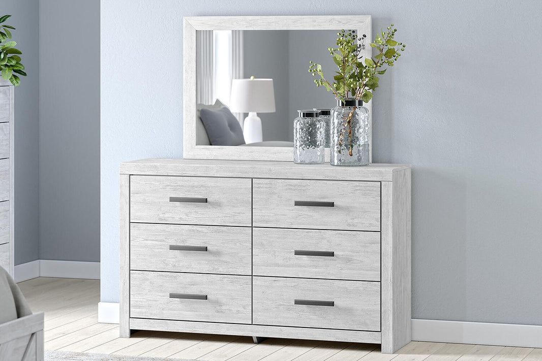 Cayboni - Dresser And Mirror - Whitewash, alternate view 2 with linen fabric