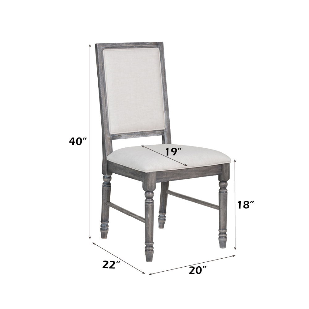 Leventis - Side Chair (Set of 2) - Cream Linen & Weathered Gray, alternate view 2 with wood construction
