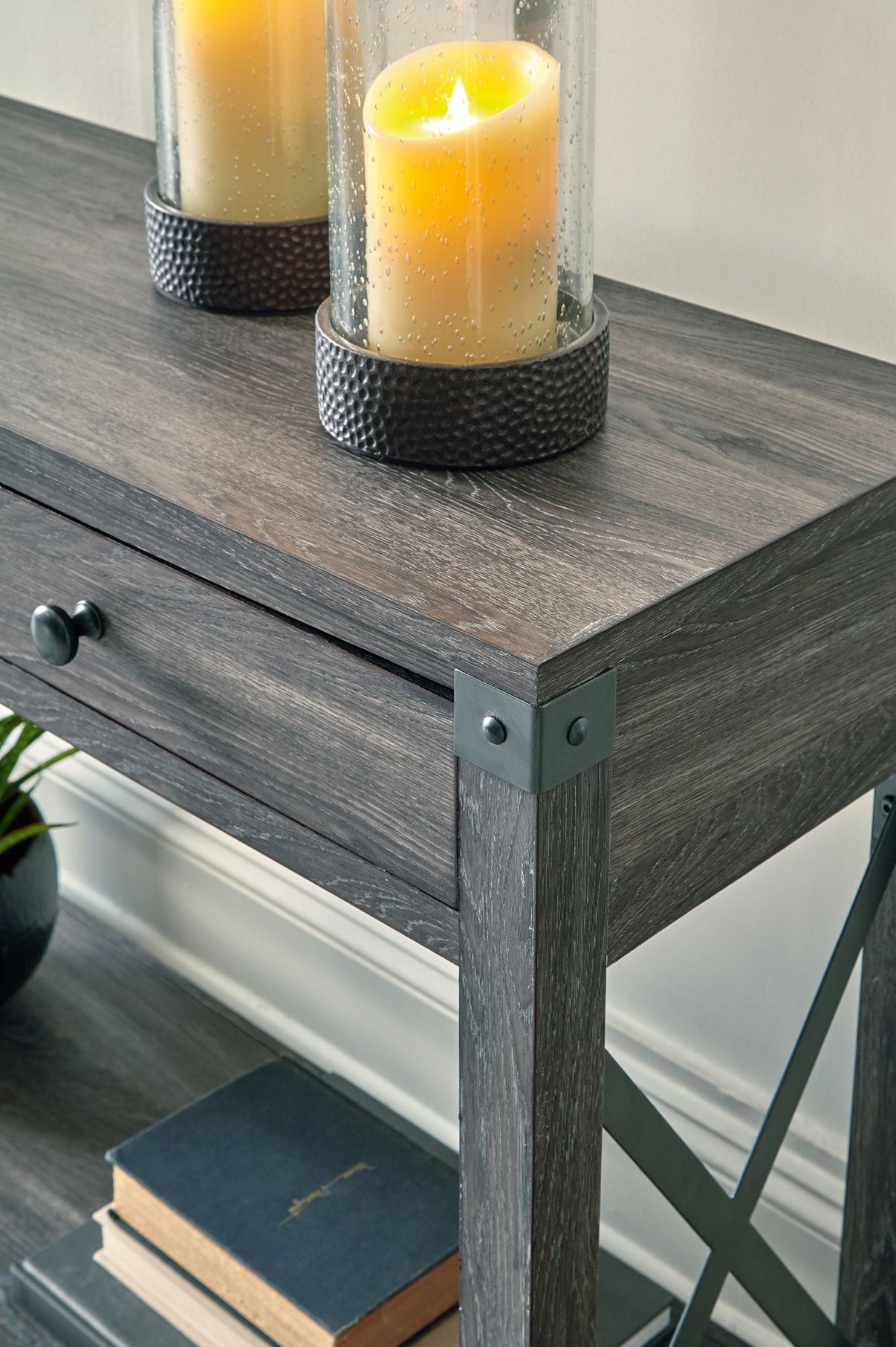 Freedan - Console Sofa Table - Grayish Brown, alternate view 3 with engineered wood
