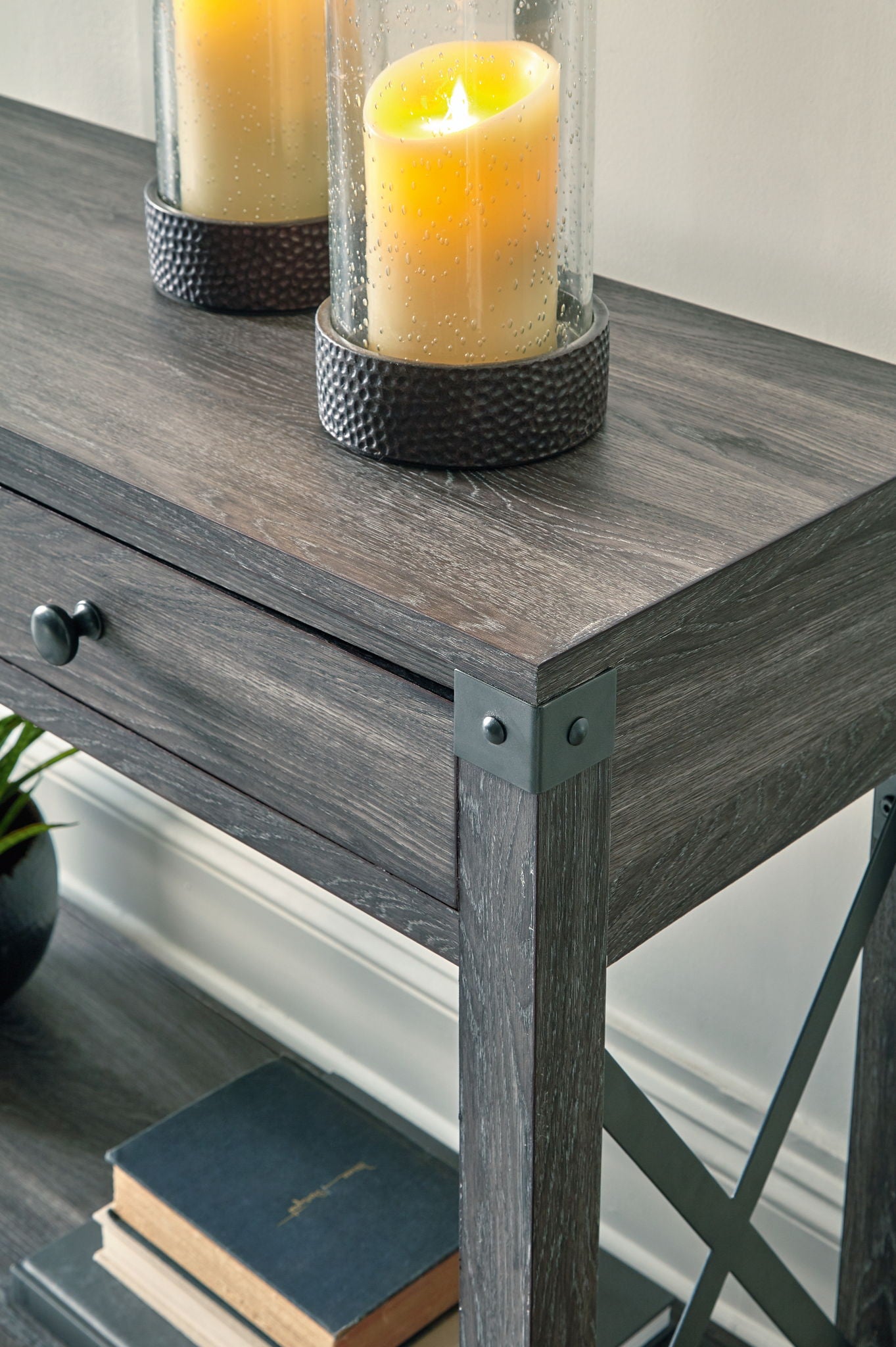 Freedan - Console Sofa Table - Grayish Brown, alternate view 3 with engineered wood