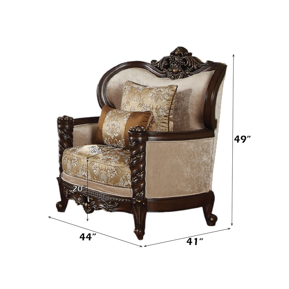 Devayne - Chair With 2 Pillows (Same Lv01584) - Pattern Fabric & Dark Walnut, alternate view 2 with wood construction