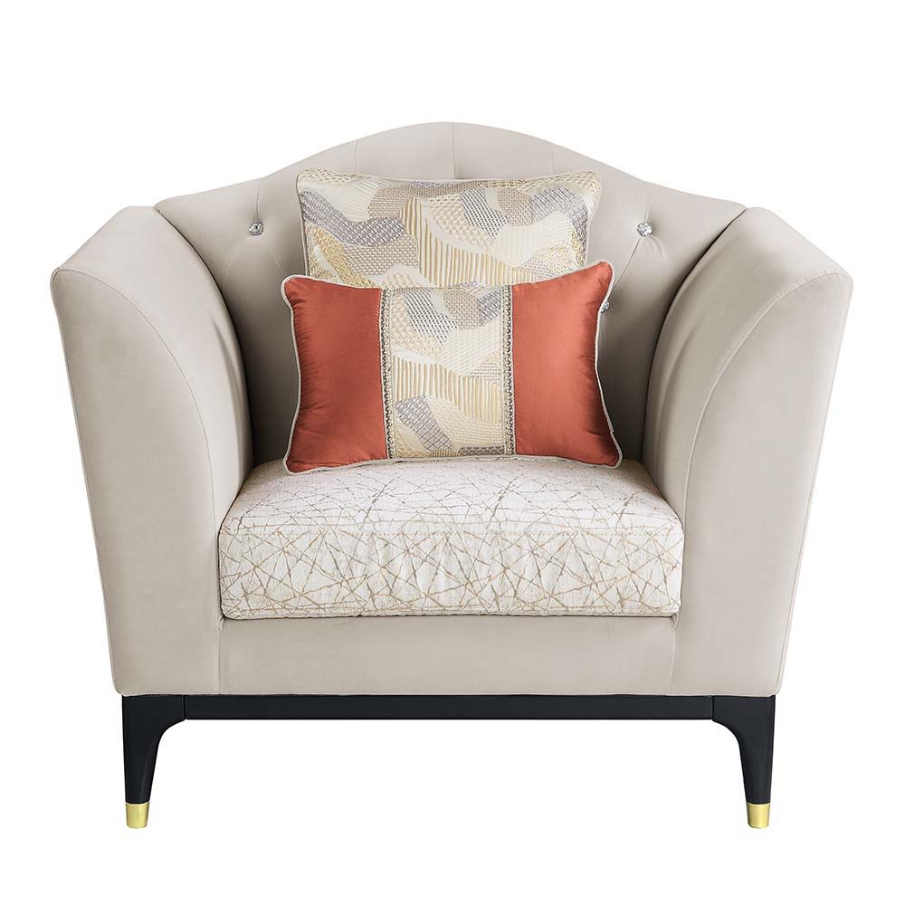 Tayden - Chair With 2 Pillows - Beige Velvet, alternate view 3 with wood construction