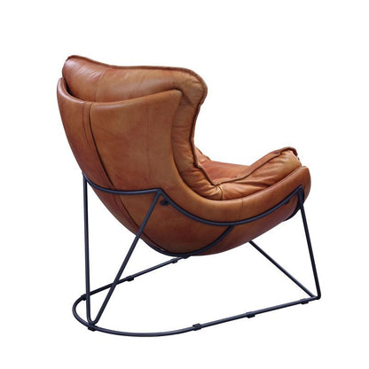 Thurshan - Accent Chair - Aperol Top Grain Leather & Black, alternate view 3 with cotton fabric