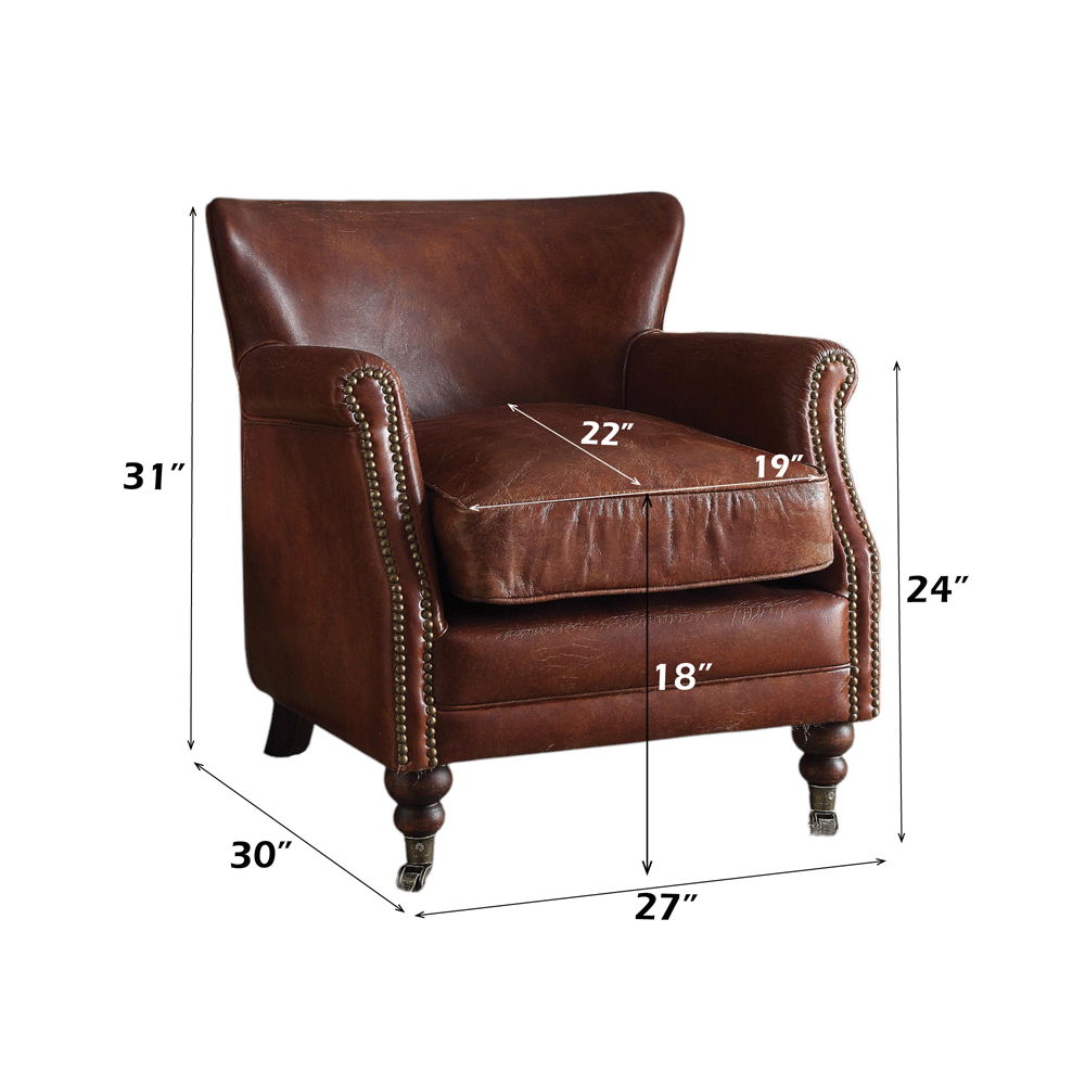 Leeds - Accent Chair - Vintage Dark Brown Top Grain Leather, alternate view 2 with wood construction