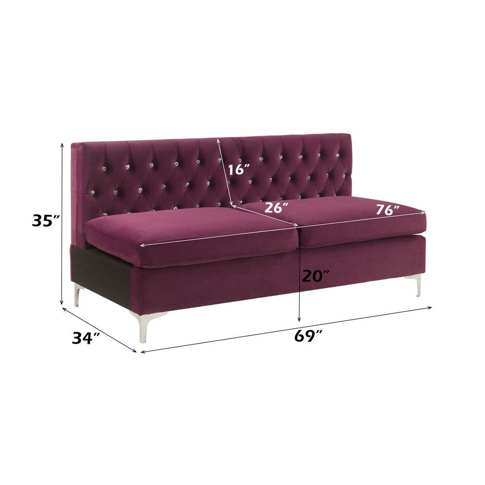 Jaszira - Modular - Armless Sofa, alternate view 2 with velvet upholstery