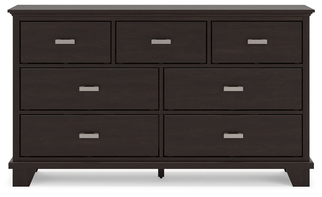 Covetown - Dresser - Dark Brown, product view with linen fabric