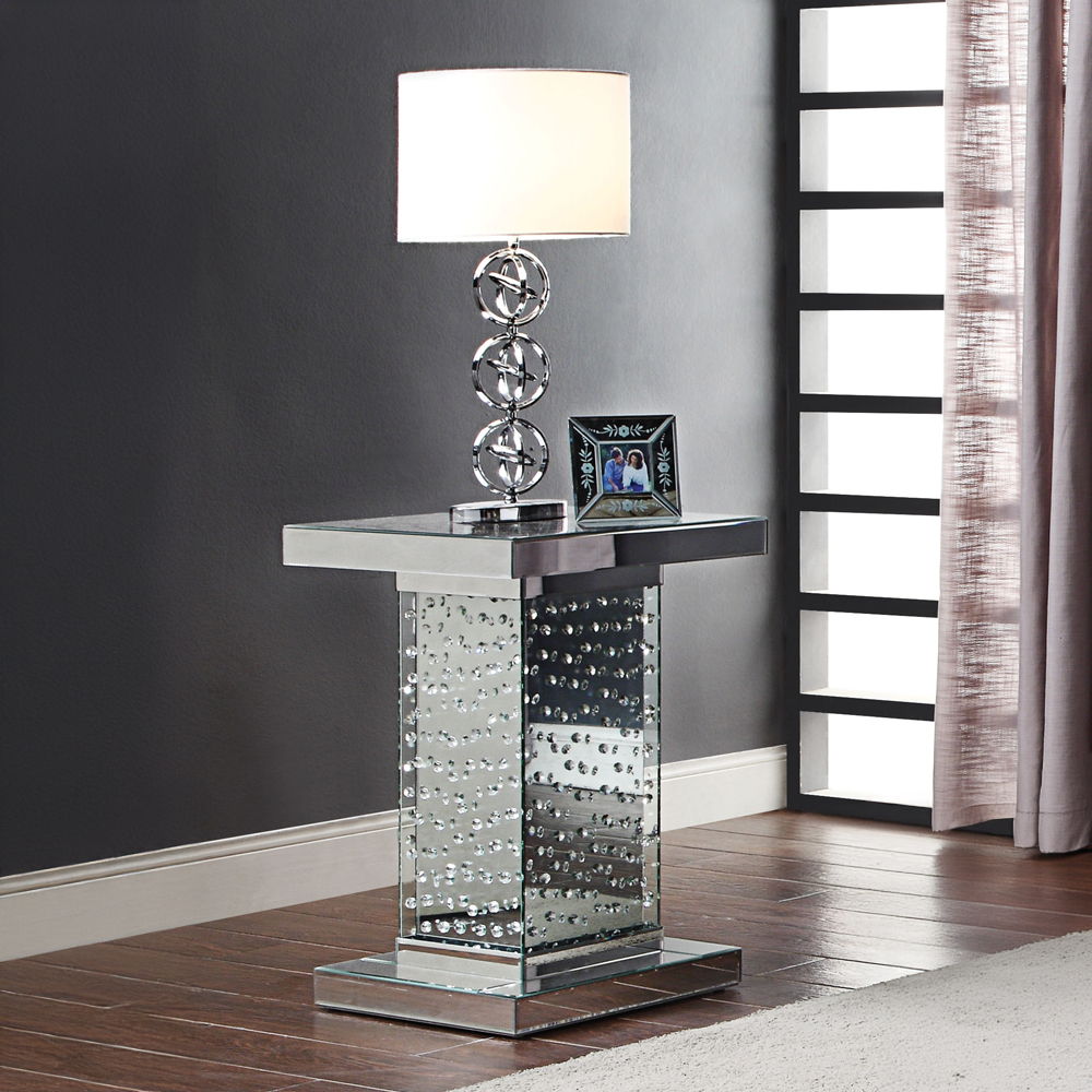 Nysa - 26" End Table - Mirrored & Faux Crystals, alternate view 2 with wood construction