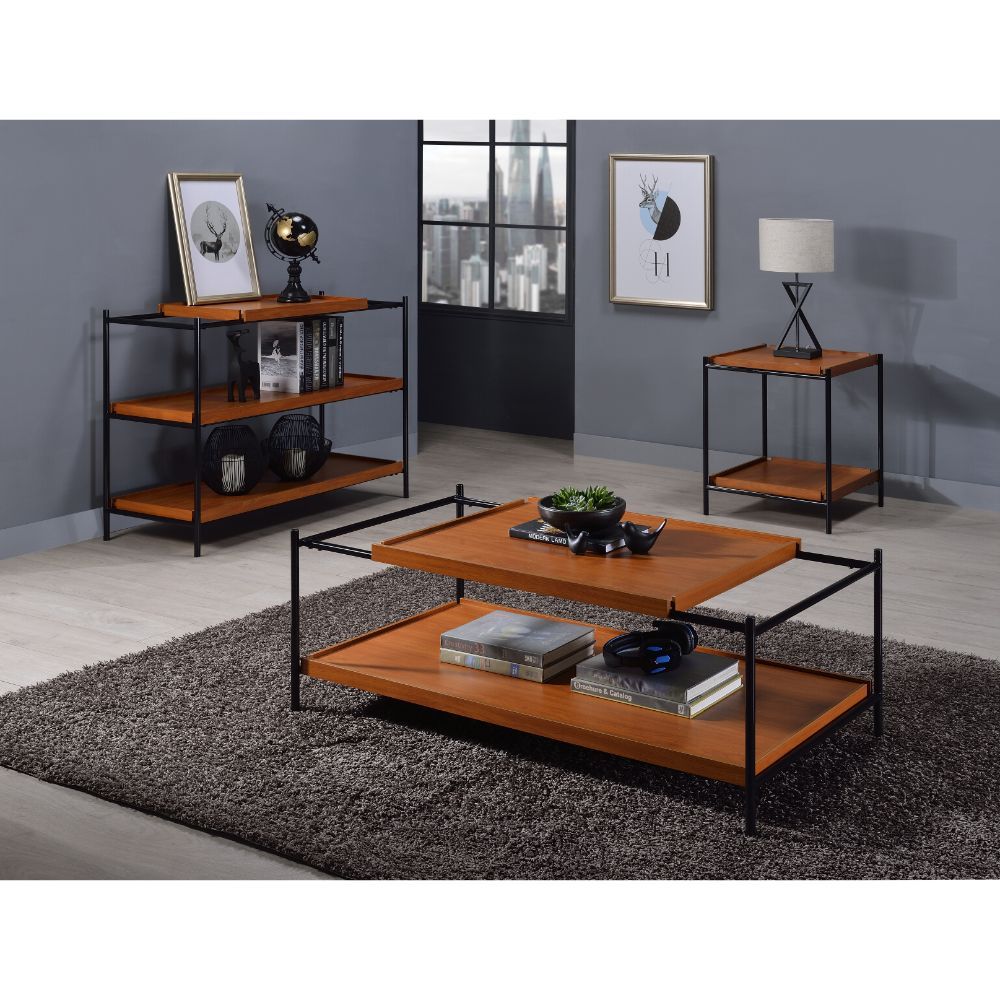 Oaken - Coffee Table - Honey Oak & Black, alternate view 2 with wood construction