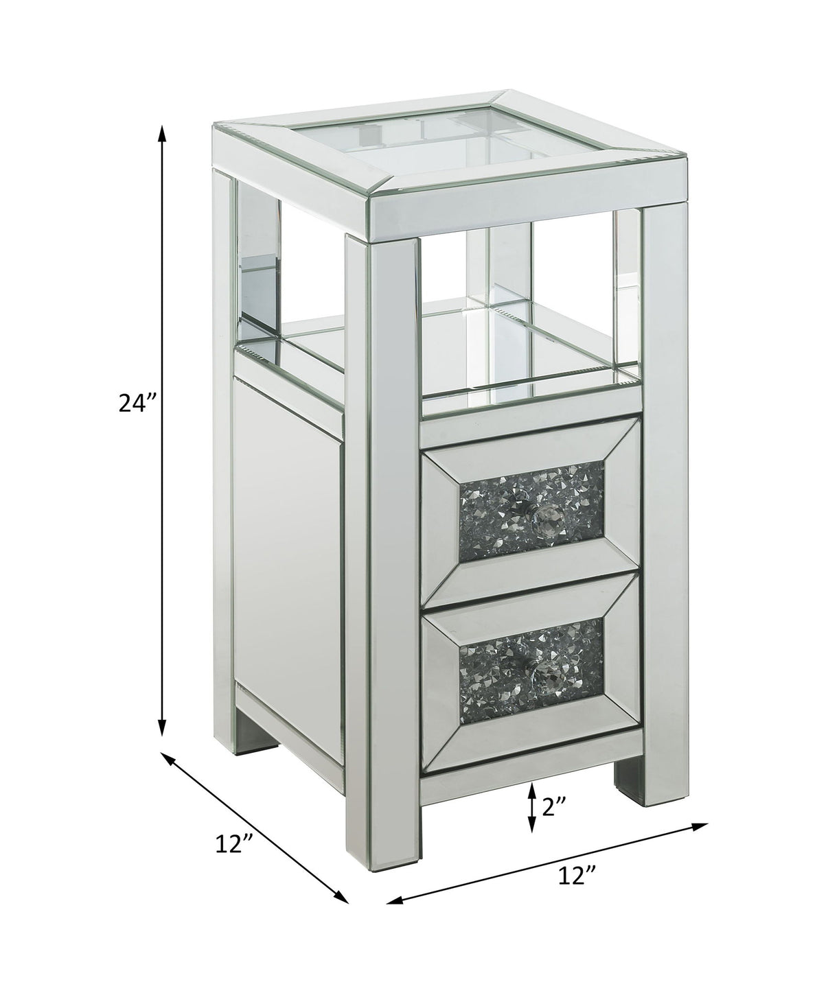Noralie - 24" Accent Table - Clear Glass, Mirrored & Faux Diamonds, alternate view 4