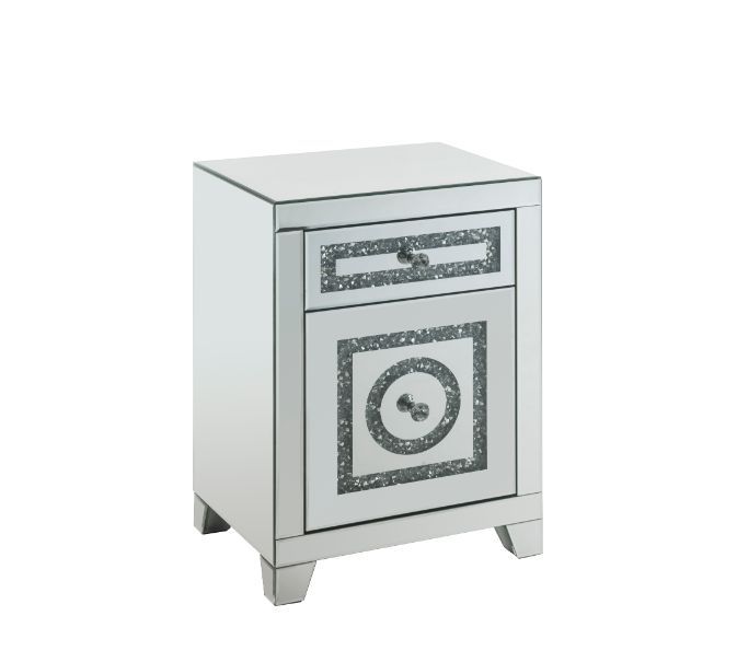Noralie - 26"H Accent Table With Storage Drawers - Mirrored & Faux Diamonds, product view with glass