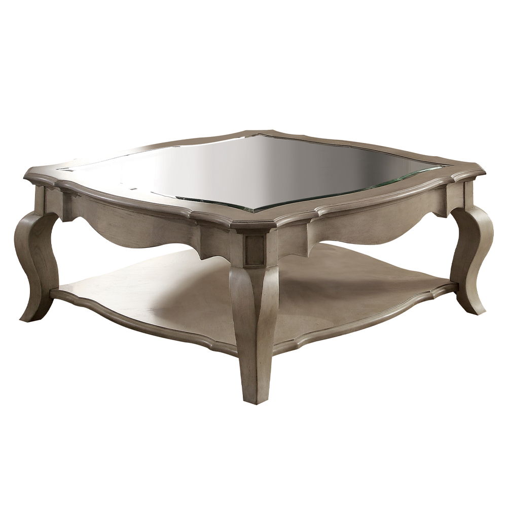 Chelmsford - Coffee Table - Clear Glass & Antique Taupe, alternate view 2 with wood construction