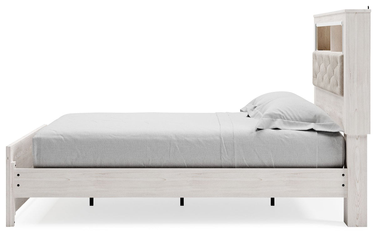 Altyra - Queen Panel Bookcase Bed With Roll Slats - White, alternate view 4 with polyester fabric