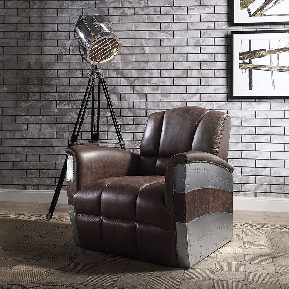 Brancaster - Accent Chair - Retro Brown Top Grain Leather & Aluminum, product view with top-grain leather