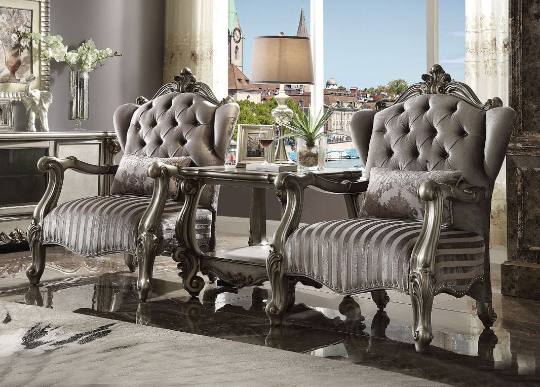 Versailles - 47" Chair With Pillow - Velvet & Antique Platinum, product view with solid wood