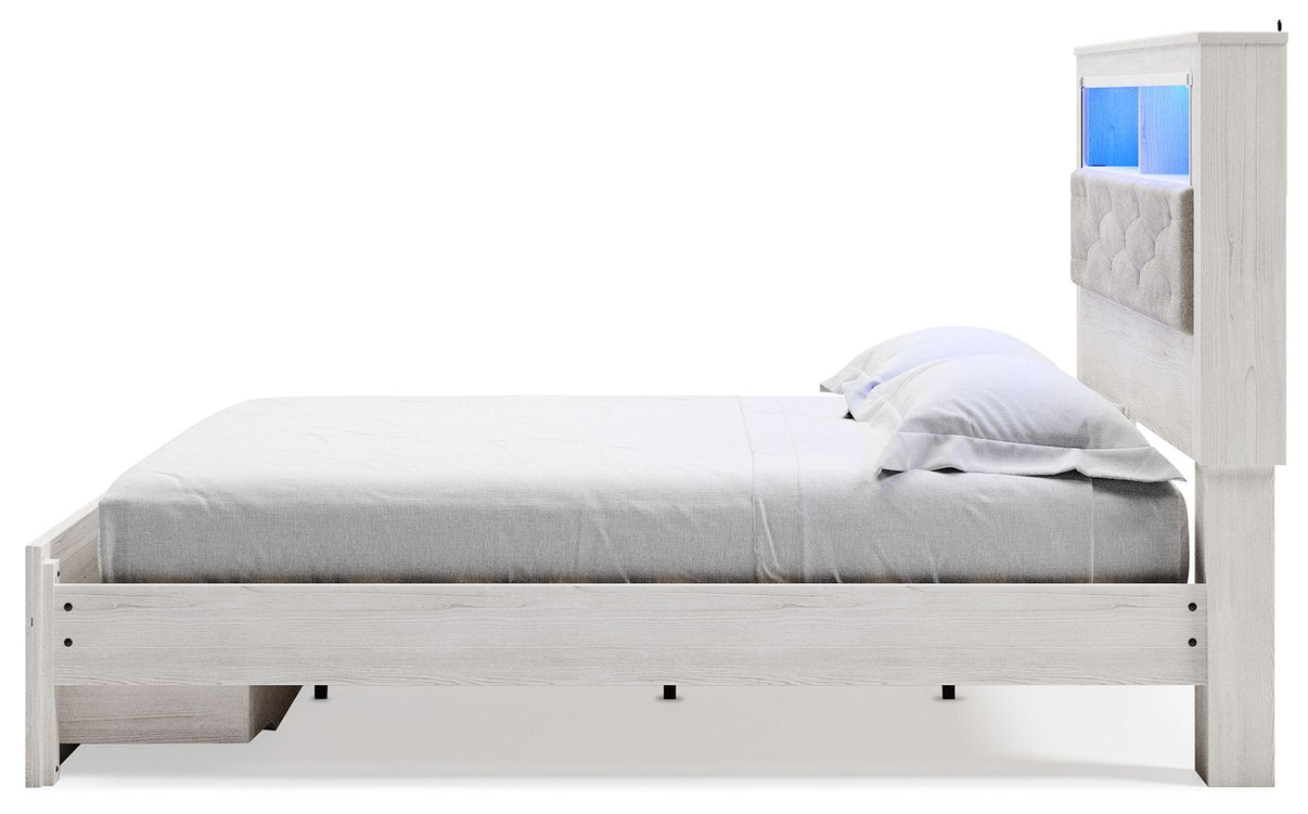 Altyra - King Upholstered Bookcase Bed With Storage - White, alternate view 5 with polyester fabric