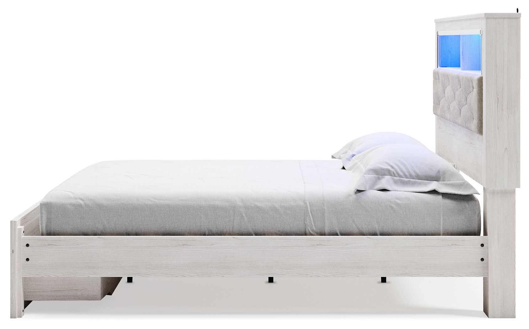 Altyra - King Upholstered Bookcase Bed With Storage - White, alternate view 5 with polyester fabric