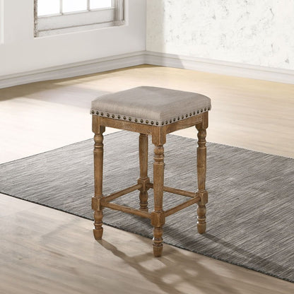 Farsiris - Counter Height Stool (Set of 2) - Beige Fabric & Weathered Oak, alternate view 2 with wood construction