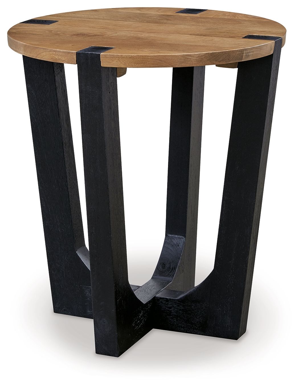 Hanneforth - Round End Table - Brown, product view with solid wood
