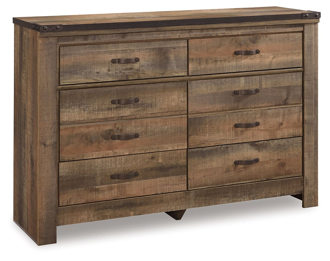 Trinell - Six Drawer Dresser - 61.34" x 15.98" x 42.99" - Brown Dark, product view with engineered wood