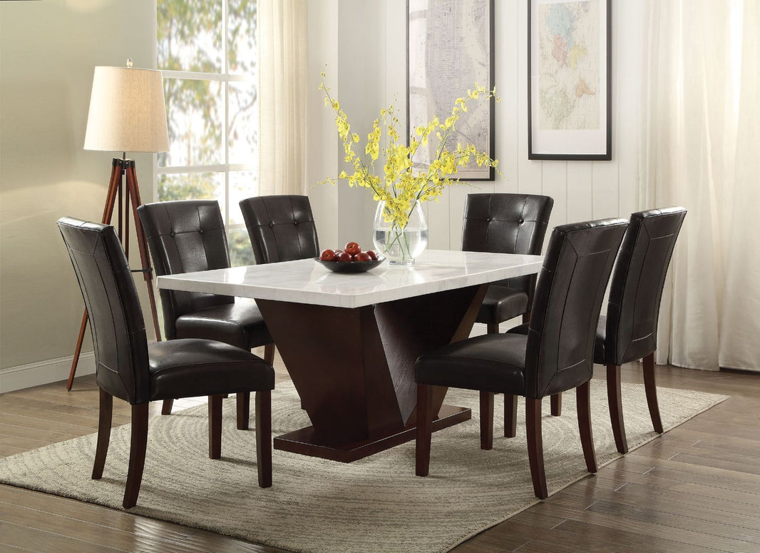 Forbes - Dining Table With Marble Top - White Marble Top & Walnut, product view with wood construction