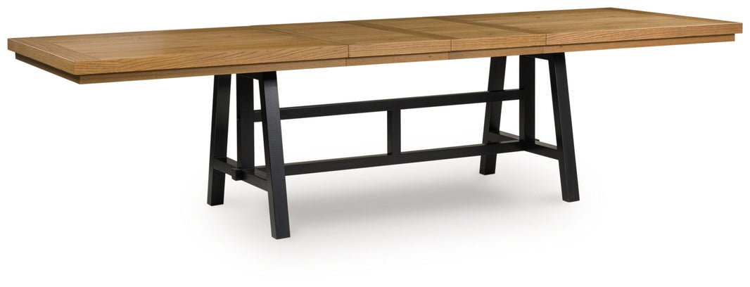 Galliden - Rectangular Dining Room Extension Table - Black / Brown, product view with wood construction