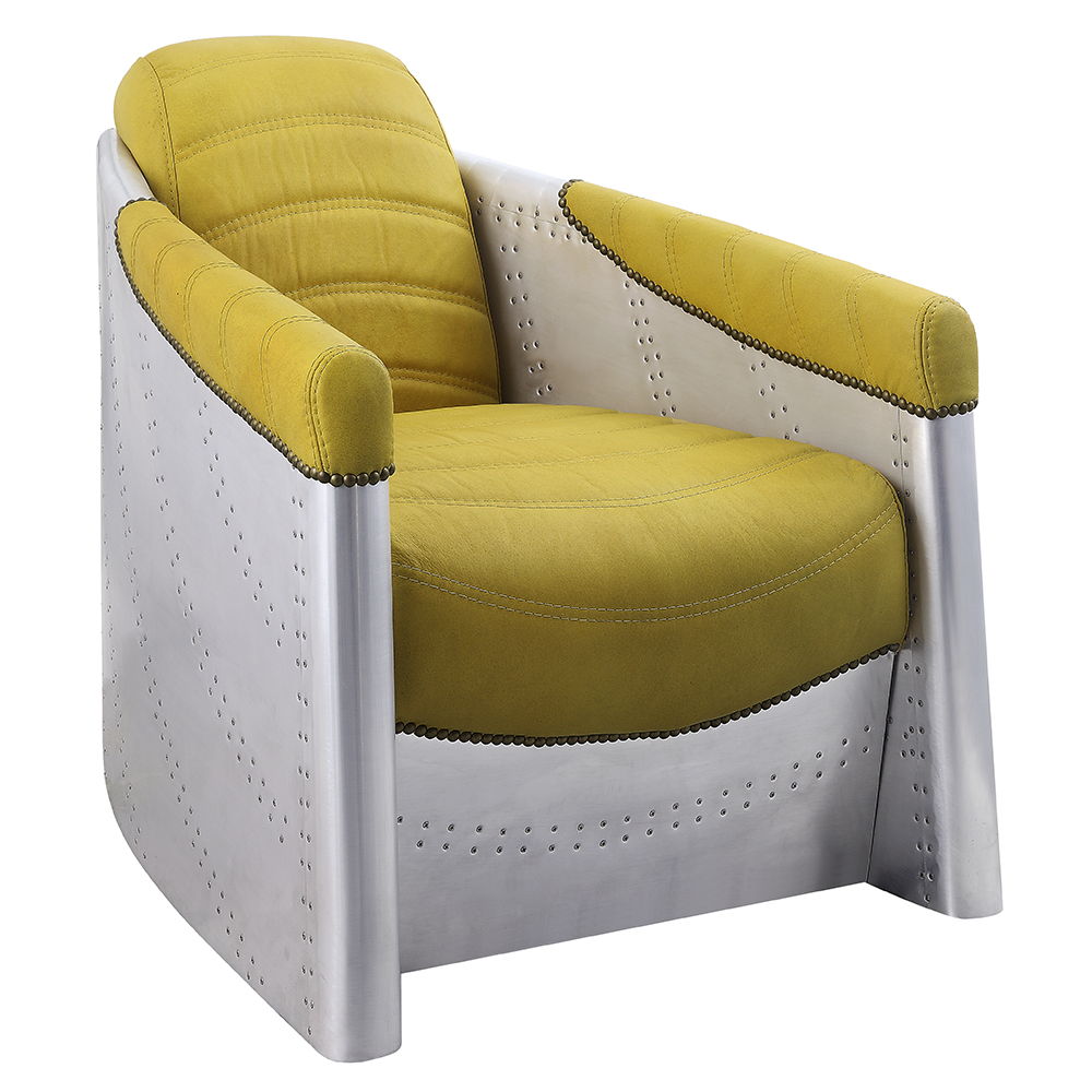 Brancaster - Accent Chair - Yellow Top Grain Leather & Aluminum, product view with wood construction