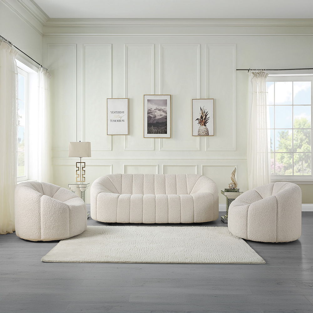 Osmash - Chair With Swivel - White Teddy Sherpa, alternate view 2 with wood construction