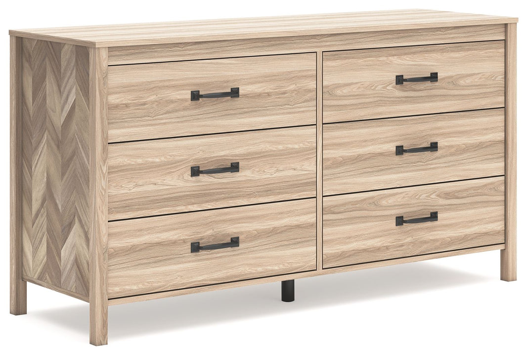 Battelle - Six Drawer Dresser - Tan, product view with engineered wood