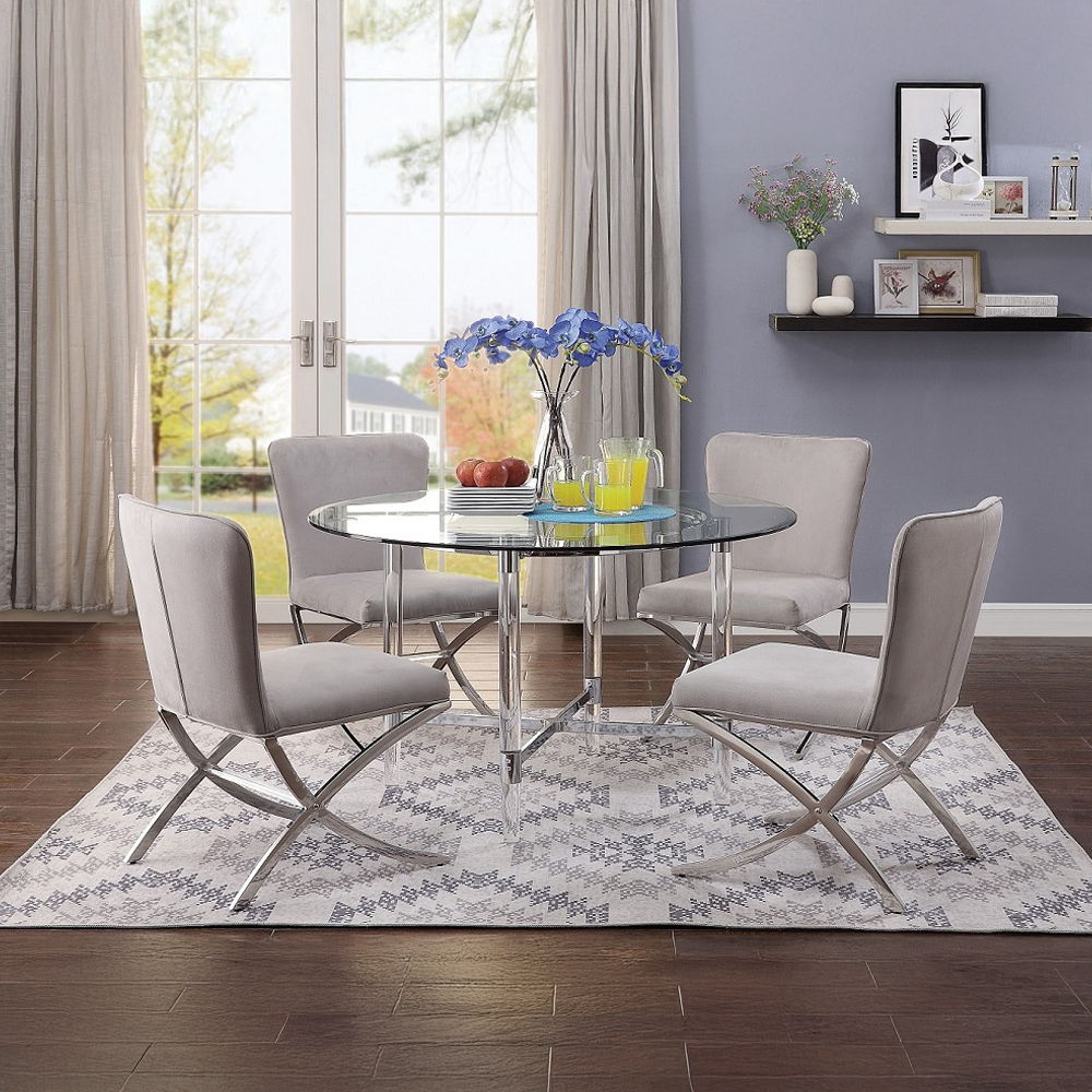 Daire - Side Chair (Set of 2) - Light Gray Velvet & Chrome, alternate view 3 with metal