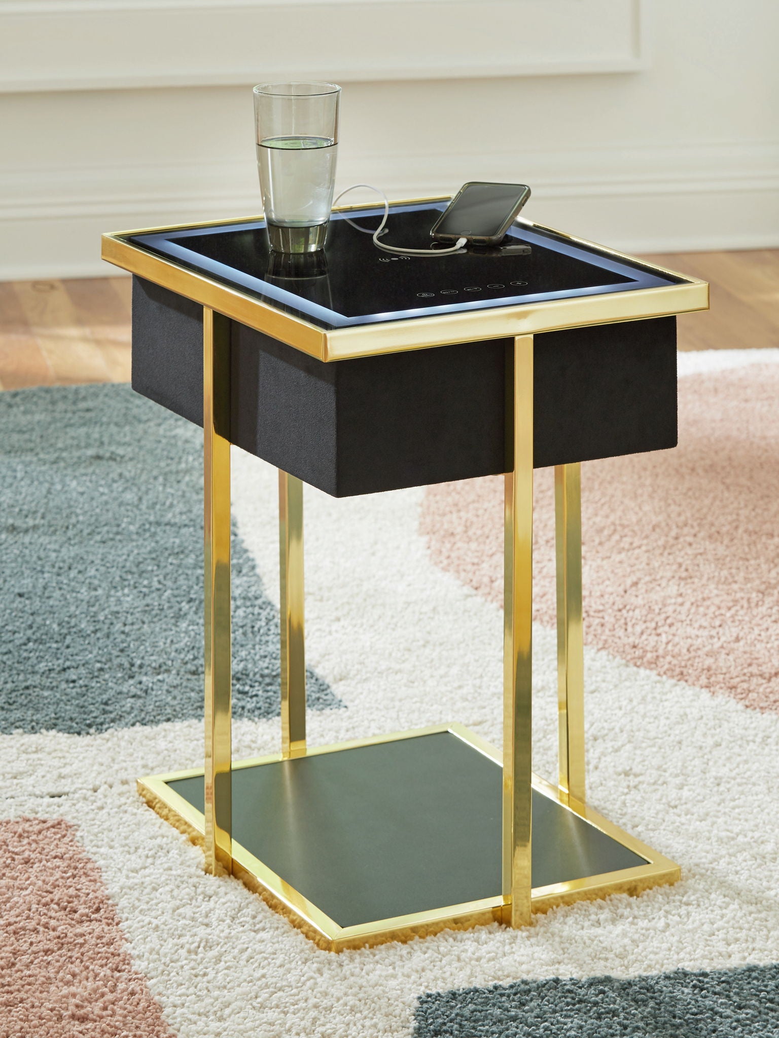 Rexwell - Accent Table With Speaker - Black / Gold Finish, alternate view 3 with polyester fabric