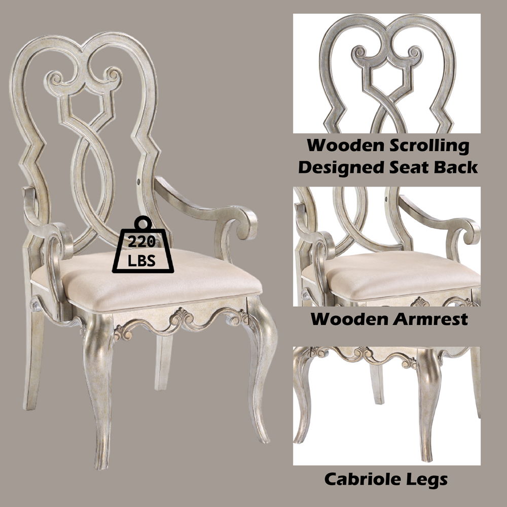 Esteban - Arm Chair (Set of 2) - Ivory Velvet & Antique Champagne, alternate view 2 with wood construction