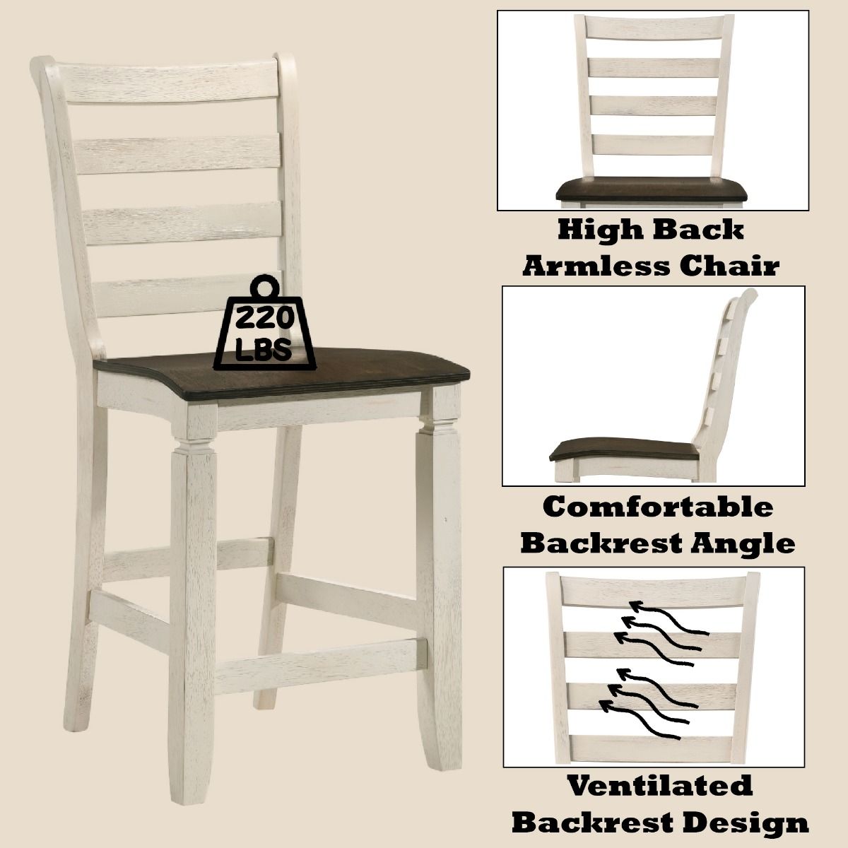 Tasnim - Counter Height Chair (Set of 2) - Oak & Antique White, alternate view 4 with linen fabric