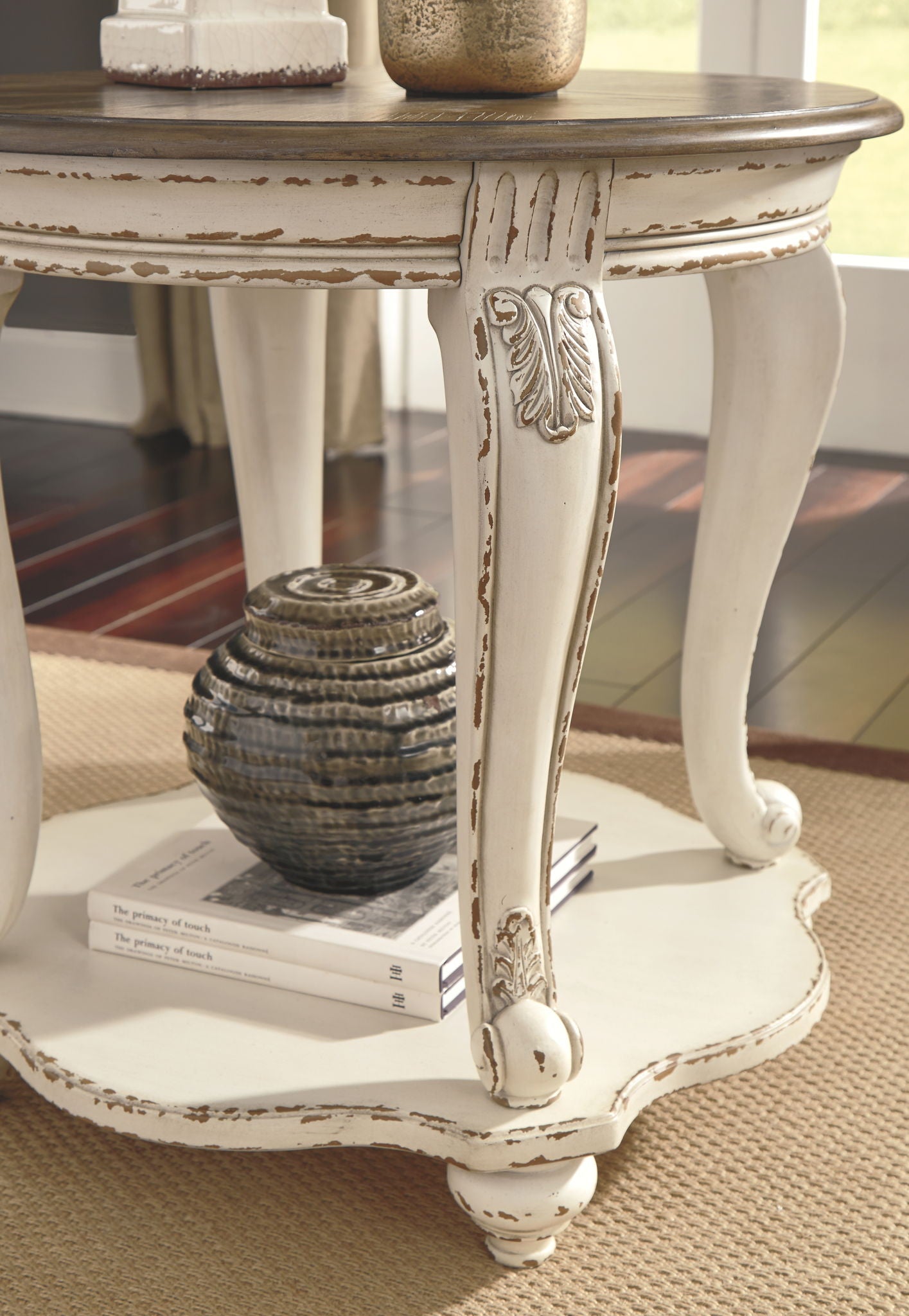 Realyn - Round End Table - White / Brown, alternate view 4 with engineered wood