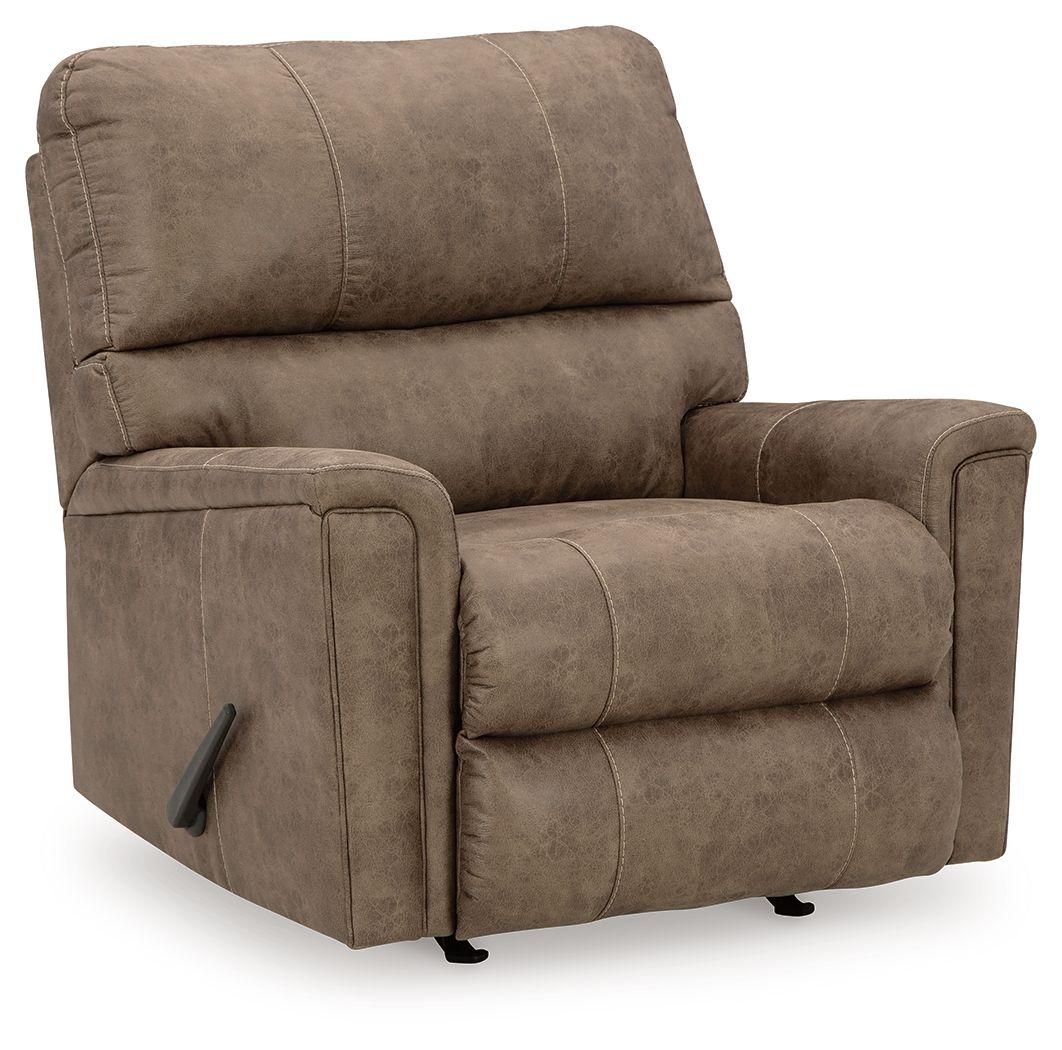 Navi - 3 Pc. - Sofa, Loveseat, Rocker Recliner - Fossil, alternate view 2 with faux leather