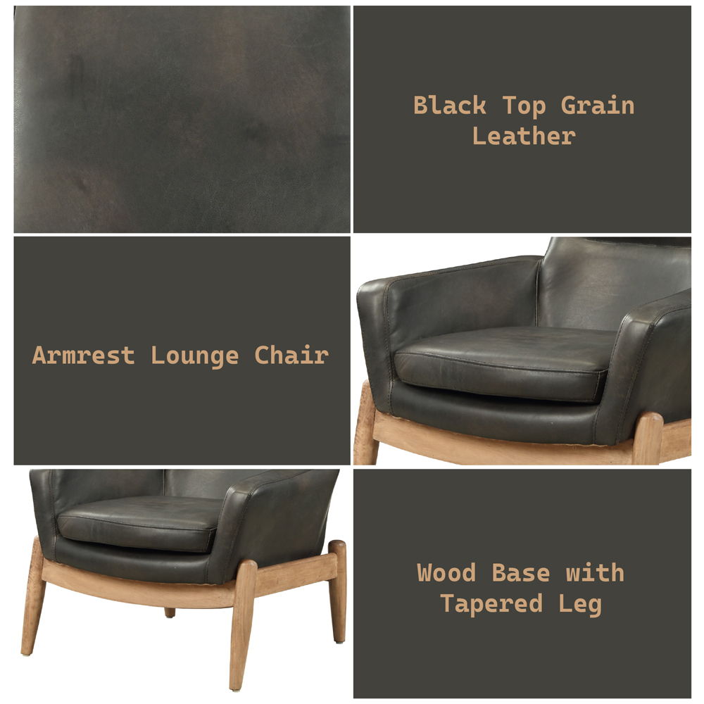 Dolphin - Accent Chair - Black Top Grain Leather, alternate view 2 with wood construction