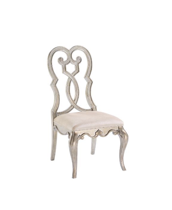 Esteban - Side Chair (Set of 2) - Ivory Velvet & Antique Champagne, product view with wood construction