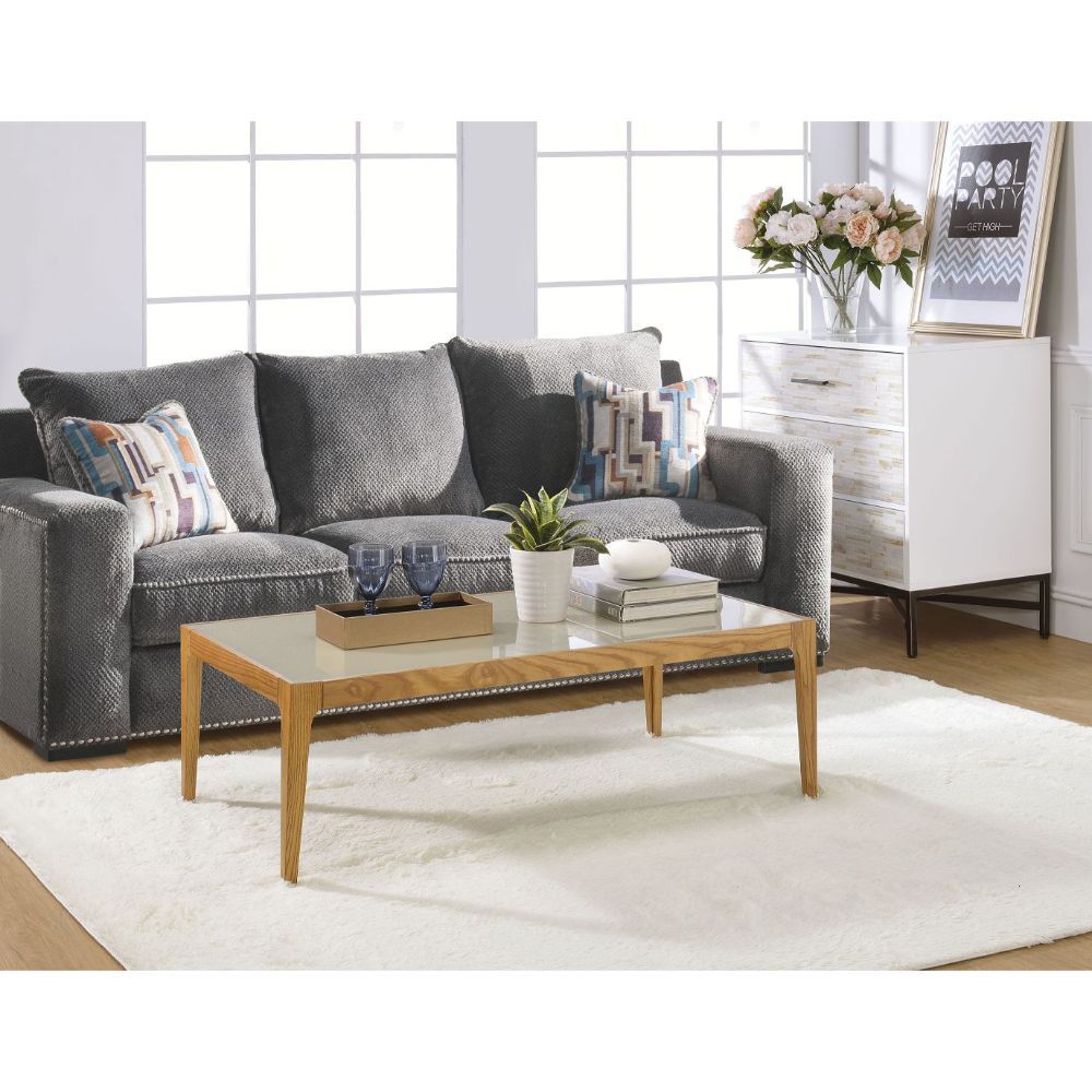 Gwynn - Coffee Table - Frosted Glass & Natural, alternate view 2 with solid wood