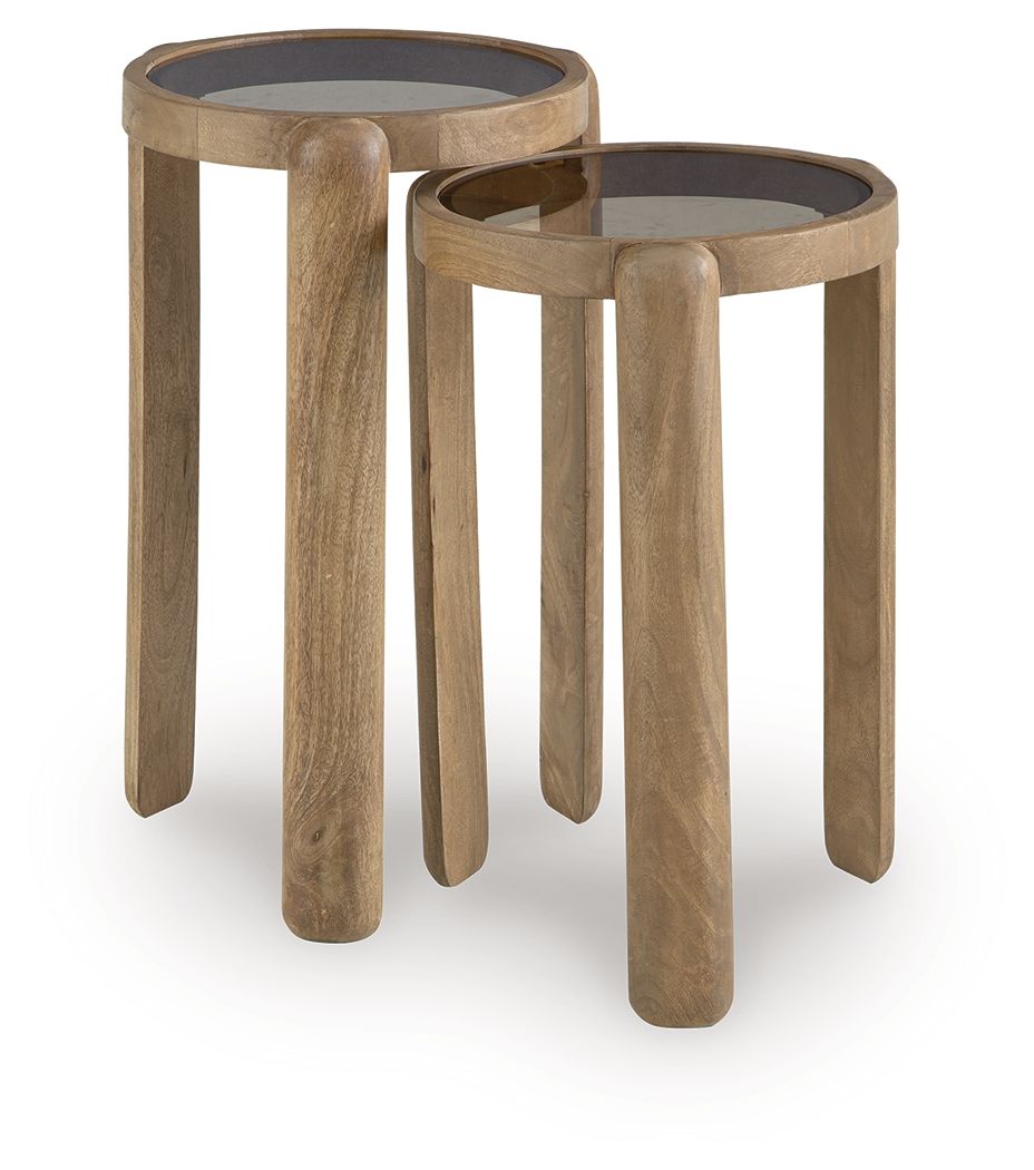 Jossor - Accent Table Set (Set of 2) - Light Brown, alternate view 2 with wood construction