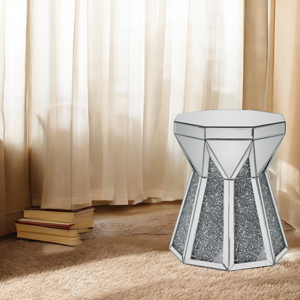 Noralie - End Table - Mirrored & Faux Diamonds, alternate view 2 with wood construction