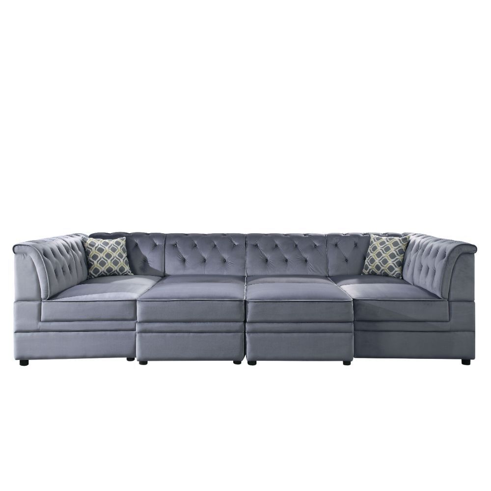 Bois II - Modular Armless Chair - Gray Velvet, alternate view 4 with wood construction