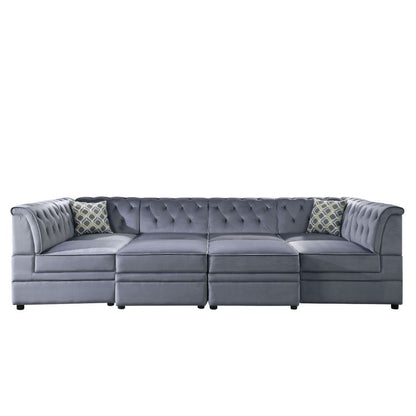 Bois II - Modular Armless Chair - Gray Velvet, alternate view 4 with wood construction