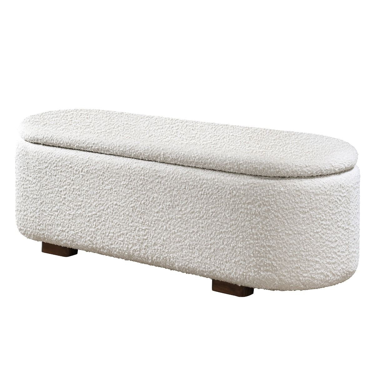 Sandro - Bench With Storage - Beige Boucle & Walnut, alternate view 3 with linen fabric