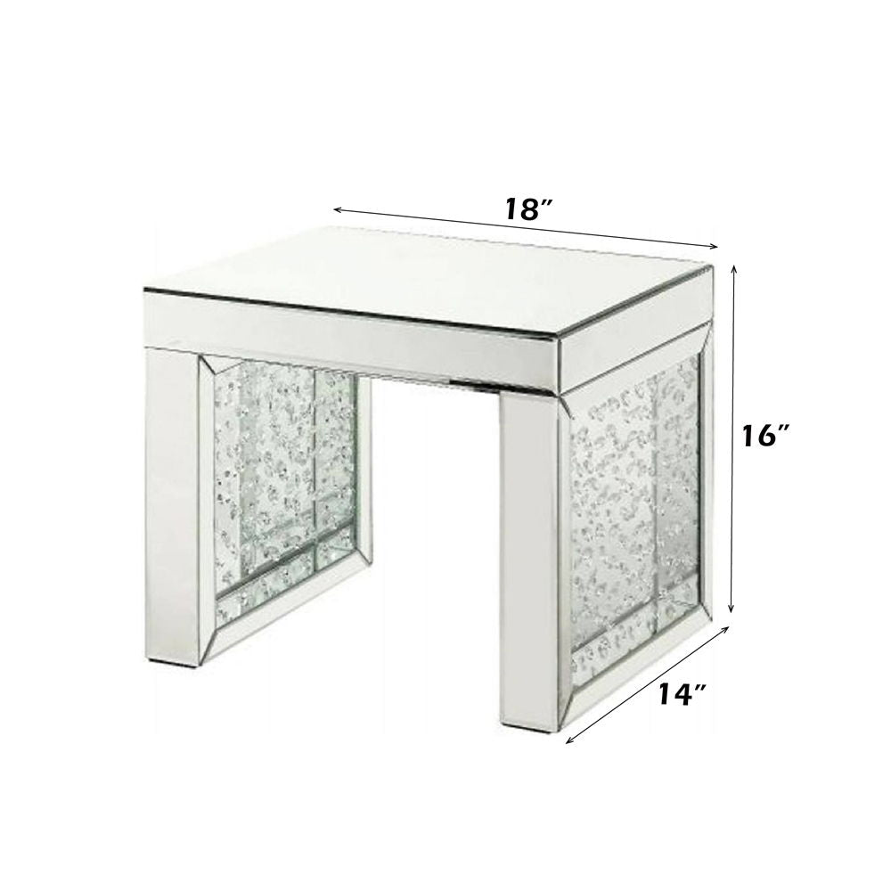 Nysa - 16" Accent Table - Mirrored & Faux Crystals Inlay, alternate view 2 with wood construction