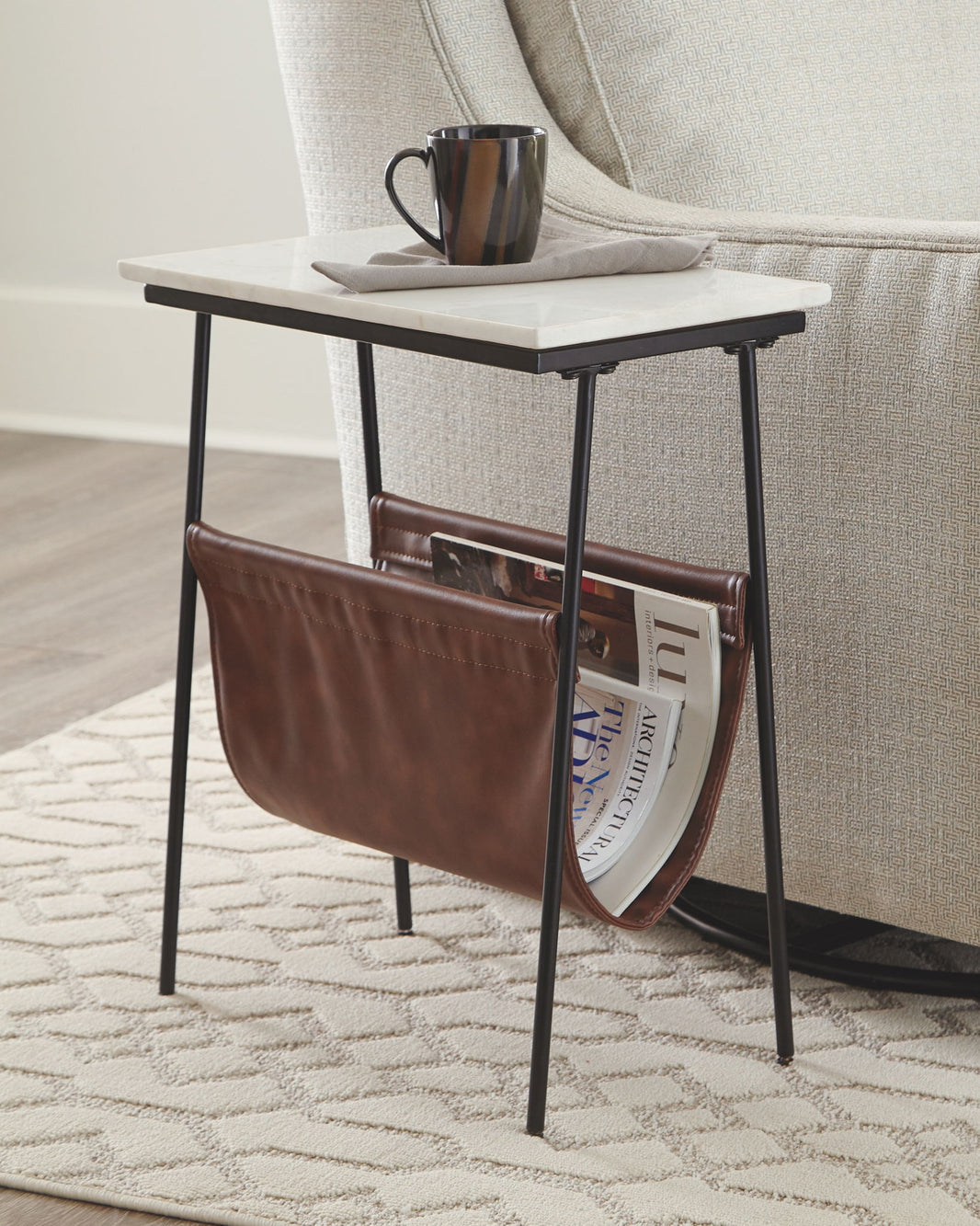 Etanbury - Accent Table - Brown / Black / White, alternate view 2 with faux leather