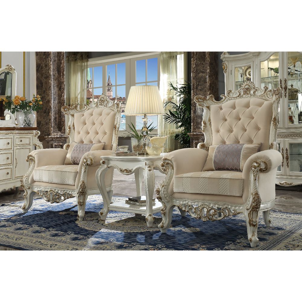 Picardy II - Accent Chair With Pillow - Fabric & Antique Pearl, product view with solid wood