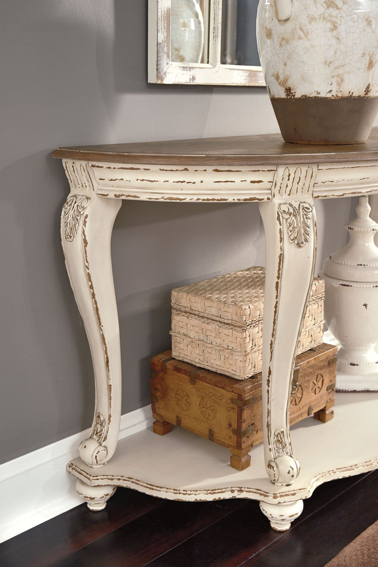 Realyn - Sofa Table - White / Brown, alternate view 4 with engineered wood