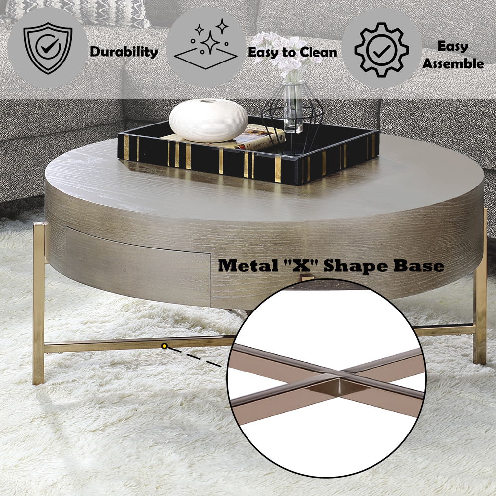 Weyton - Coffee Table - Light Brown & Champagne, alternate view 2 with wood construction