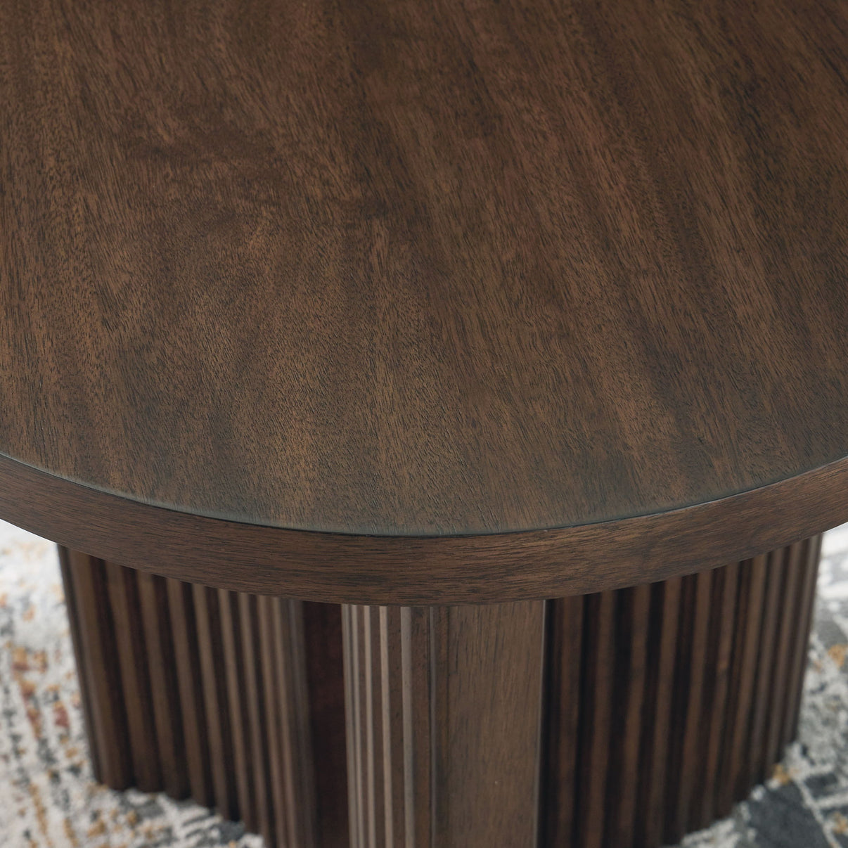 Korestone - Round End Table - Dark Brown, alternate view 4 with wood construction