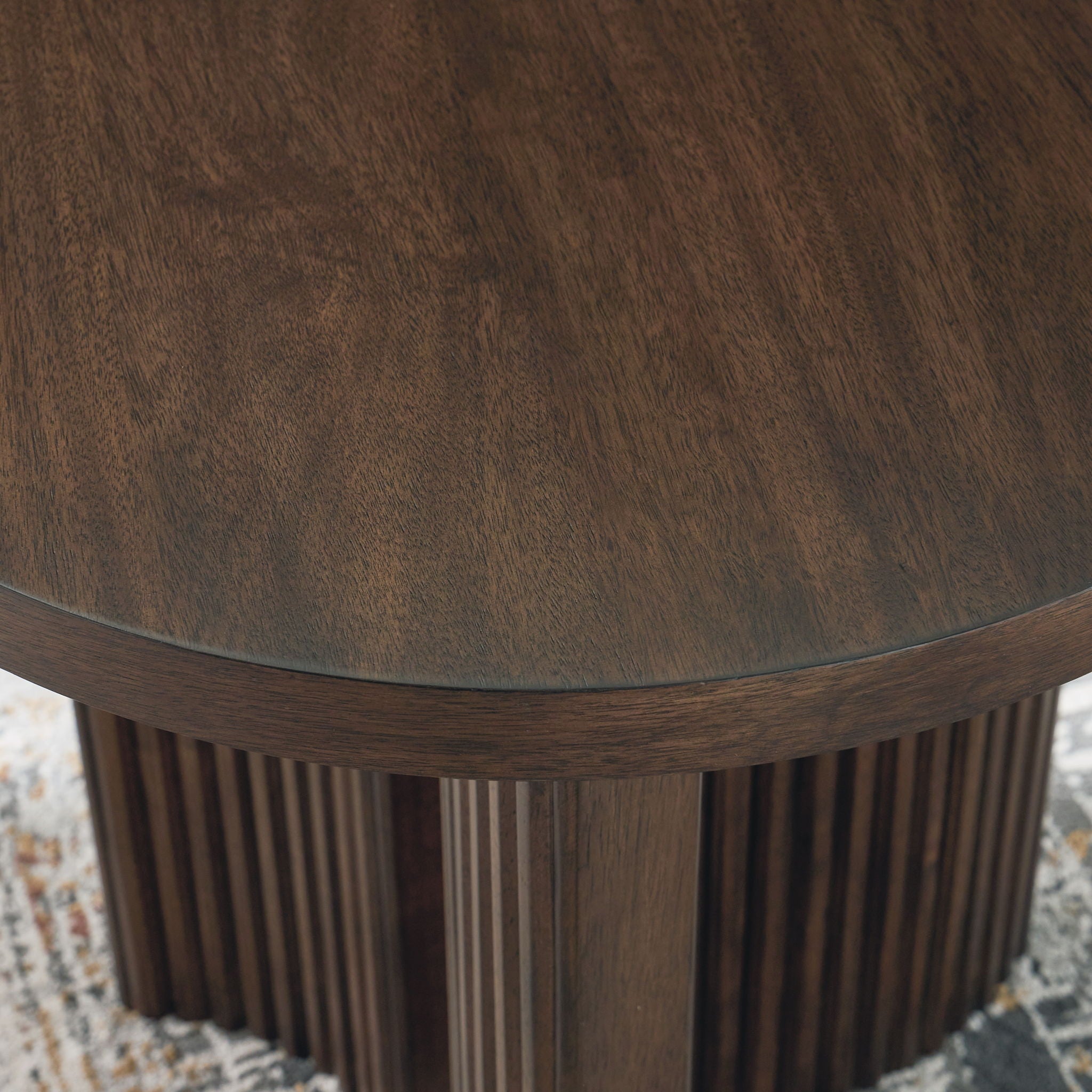 Korestone - Round End Table - Dark Brown, alternate view 4 with wood construction